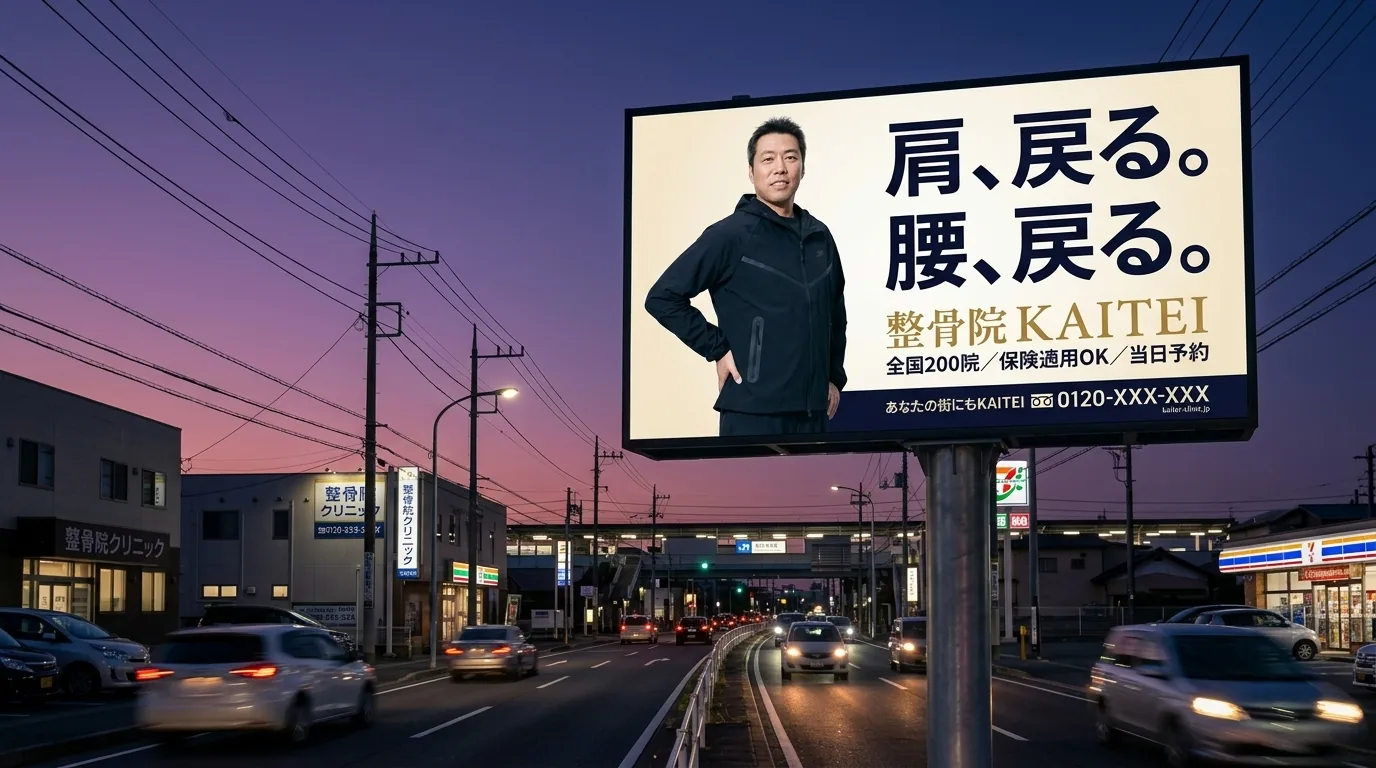 整骨院チェーン 屋外デジタルサイネージ｜上原浩治 スポーツウェア